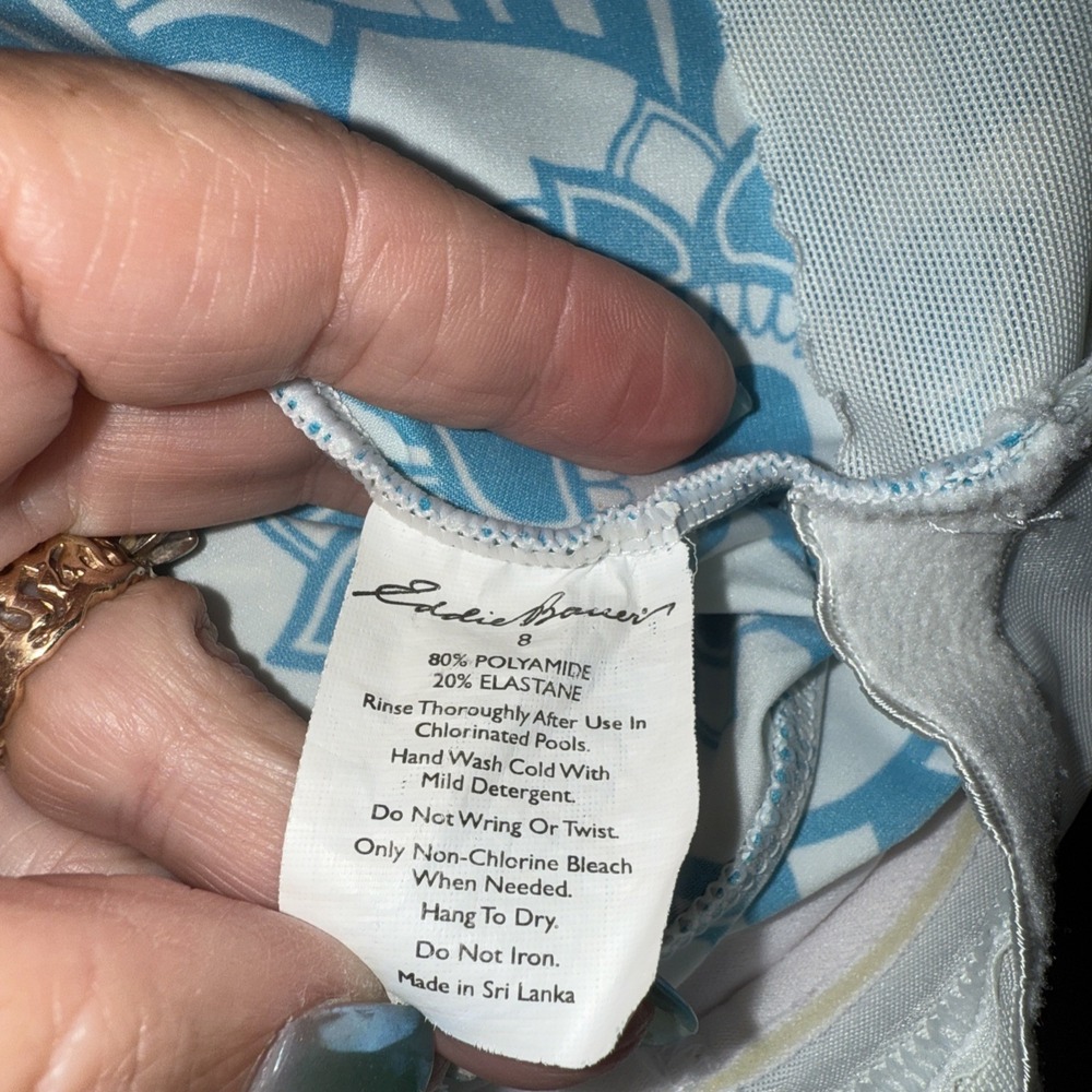 Beach Modest Tropical Eddie Bauer Tankini Sz‎ 8 Floral Print Blue White Swimwear - Picture 8 of 8